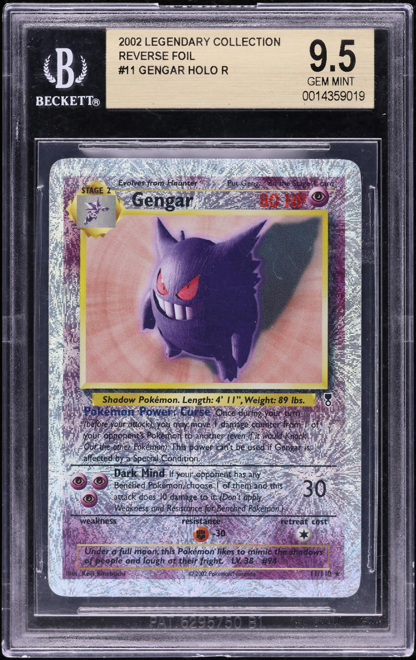 2002 POKEMON LEGENDARY COLLECTION REVERSE HOLO GENGAR #11 BGS 9.5 GEM lowpopping 2002 POKEMON LEGENDARY COLLECTION REVERSE HOLO GENGAR #11 BGS 9.5 GEM lowpopping