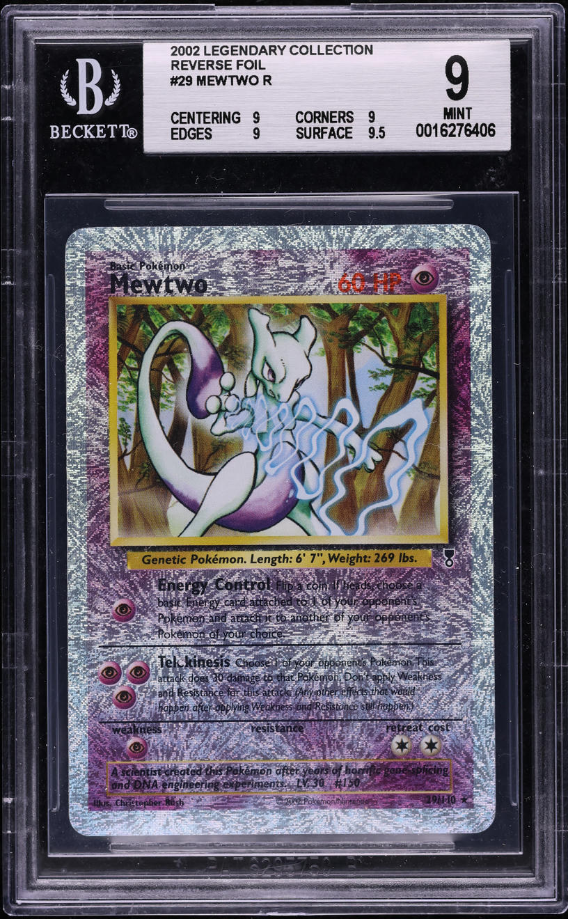 2002 POKEMON LEGENDARY COLLECTION REVERSE HOLO MEWTWO #29 BGS 9 MINT –  lowpopping