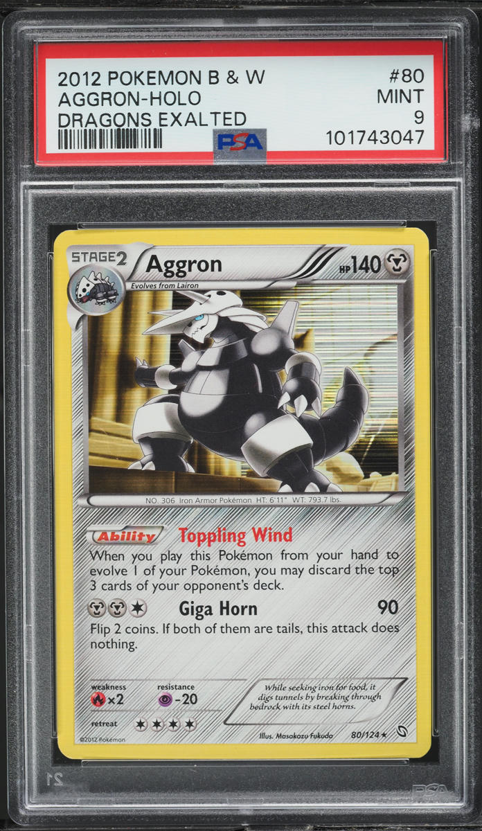 2012 POKEMON BLACK & WHITE DRAGONS EXALTED HOLO AGGRON #80 PSA 9 MINT ...