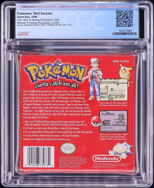 1998 POKEMON RED VERSION NINTENDO GAME BOY GB CGC 7.0 CIB