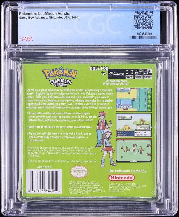 2004 POKEMON LEAF GREEN VERSION NINTENDO GAME BOY ADVANCE GBA CGC 9.6 A+ SEALED