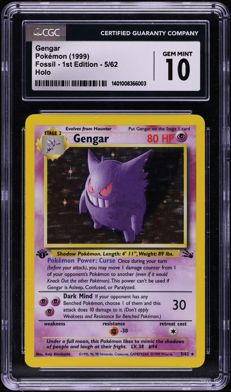 1999 POKEMON FOSSIL 1ST EDITION HOLO GENGAR #5 CGC 10 GEM MINT – lowpopping
