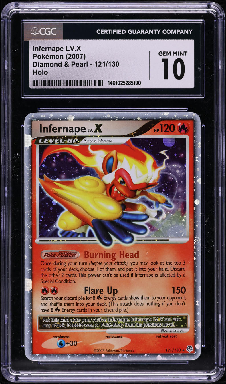 2007 POKEMON DIAMOND & PEARL HOLO INFERNAPE LV.X #121 CGC 10 GEM MINT lowpopping 2007 POKEMON DIAMOND & PEARL HOLO INFERNAPE LV.X #121 CGC 10 GEM MINT lowpopping