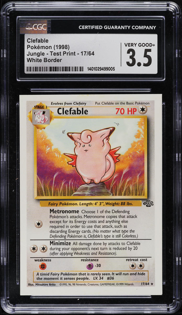 pokemon card border 1999 POKEMON JUNGLE TEST PRINT WHITE BORDER CLEFABLE #17 CGC 3.5