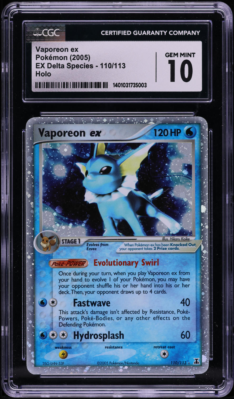 2005 POKEMON EX DELTA SPECIES HOLO VAPOREON EX #110 CGC 10 GEM MINT lowpopping 2005 POKEMON EX DELTA SPECIES HOLO VAPOREON EX #110 CGC 10 GEM MINT lowpopping