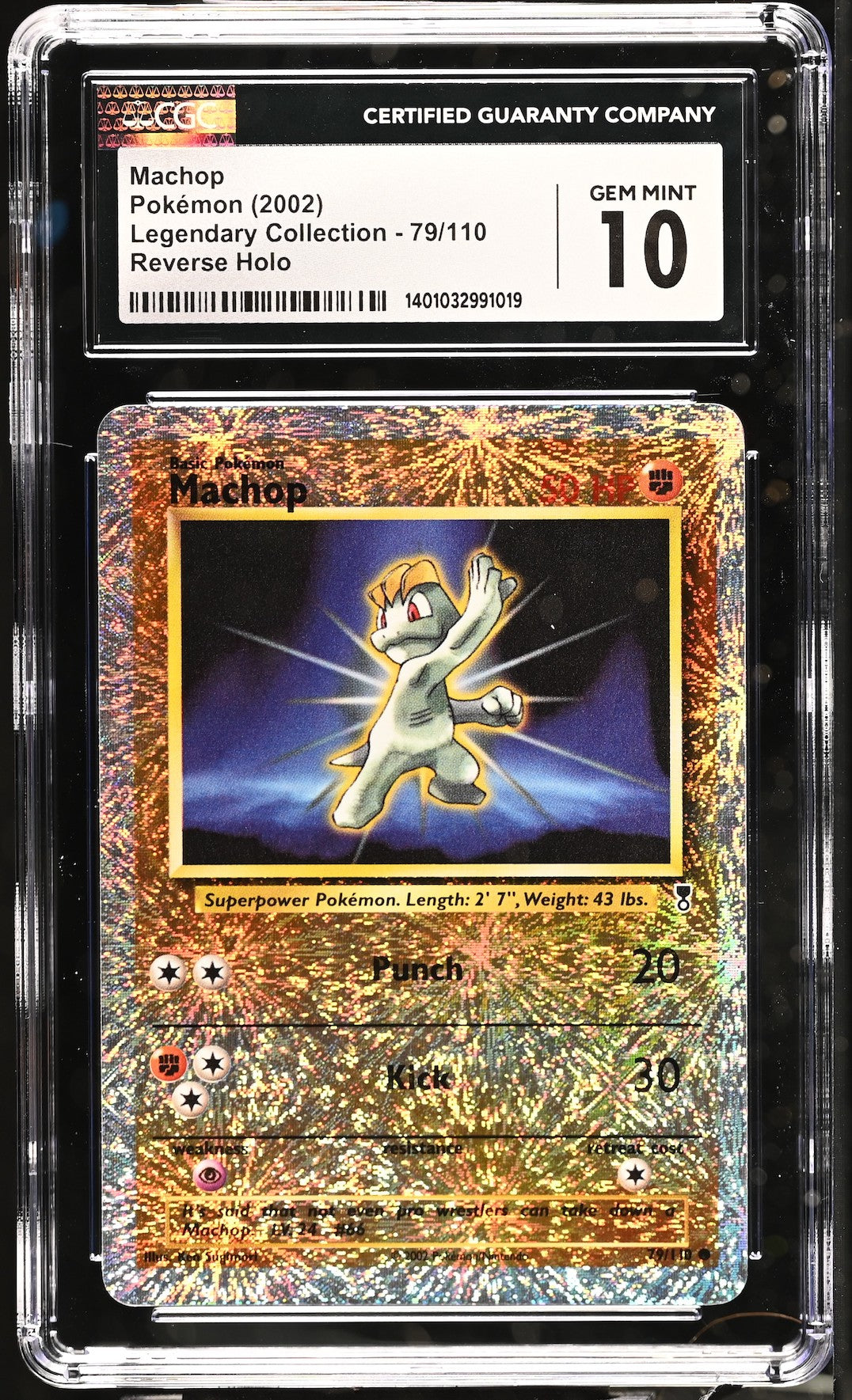 2002 POKEMON LEGENDARY COLLECTION REVERSE HOLO MACHOP #79 CGC 10 –  lowpopping