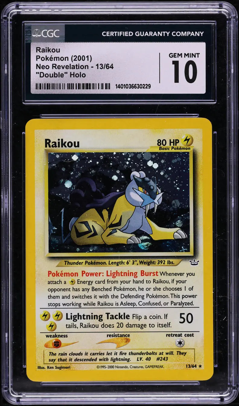2001 POKEMON NEO REVELATION DOUBLE HOLO RAIKOU #13 CGC 10 GEM MINT lowpopping 2001 POKEMON NEO REVELATION DOUBLE HOLO RAIKOU #13 CGC 10 GEM MINT lowpopping