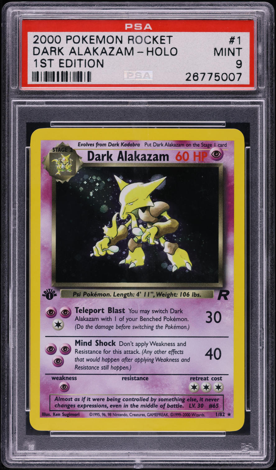 2000 POKEMON TEAM ROCKET 1ST EDITION HOLO DARK ALAKAZAM #1 PSA 9
