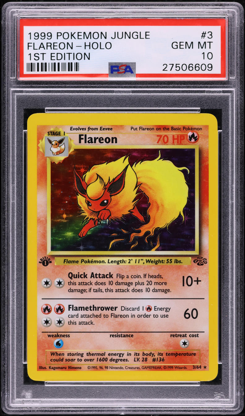 1999 POKEMON JUNGLE 1ST EDITION HOLO FLAREON #3 PSA 10 GEM MINT lowpopping 1999 POKEMON JUNGLE 1ST EDITION HOLO FLAREON #3 PSA 10 GEM MINT lowpopping