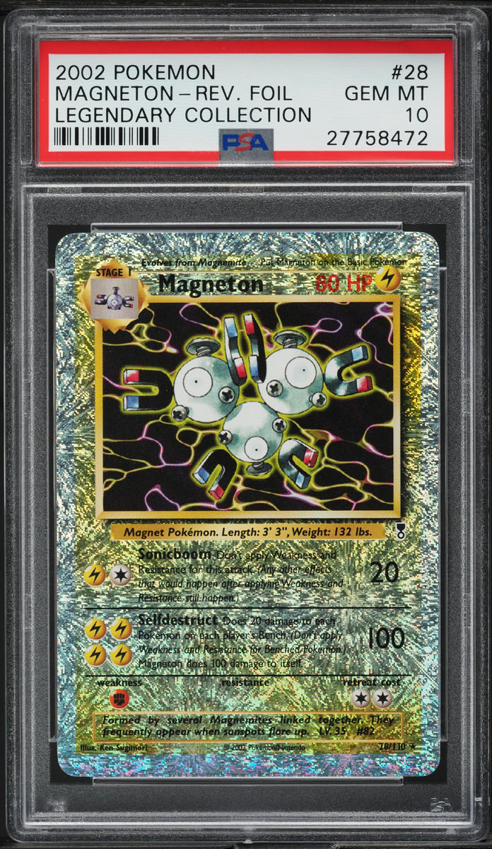 2002 POKEMON LEGENDARY COLLECTION REVERSE HOLO MAGNETON #28 PSA 10