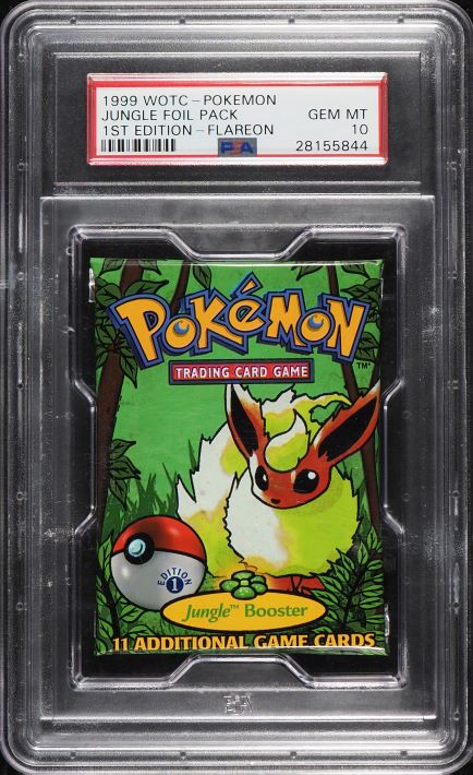 1999 POKEMON JUNGLE 1ST EDITION BOOSTER PACK FLAREON ART PSA 10 GEM MI lowpopping 1999 POKEMON JUNGLE 1ST EDITION BOOSTER PACK FLAREON ART PSA 10 GEM MI lowpopping
