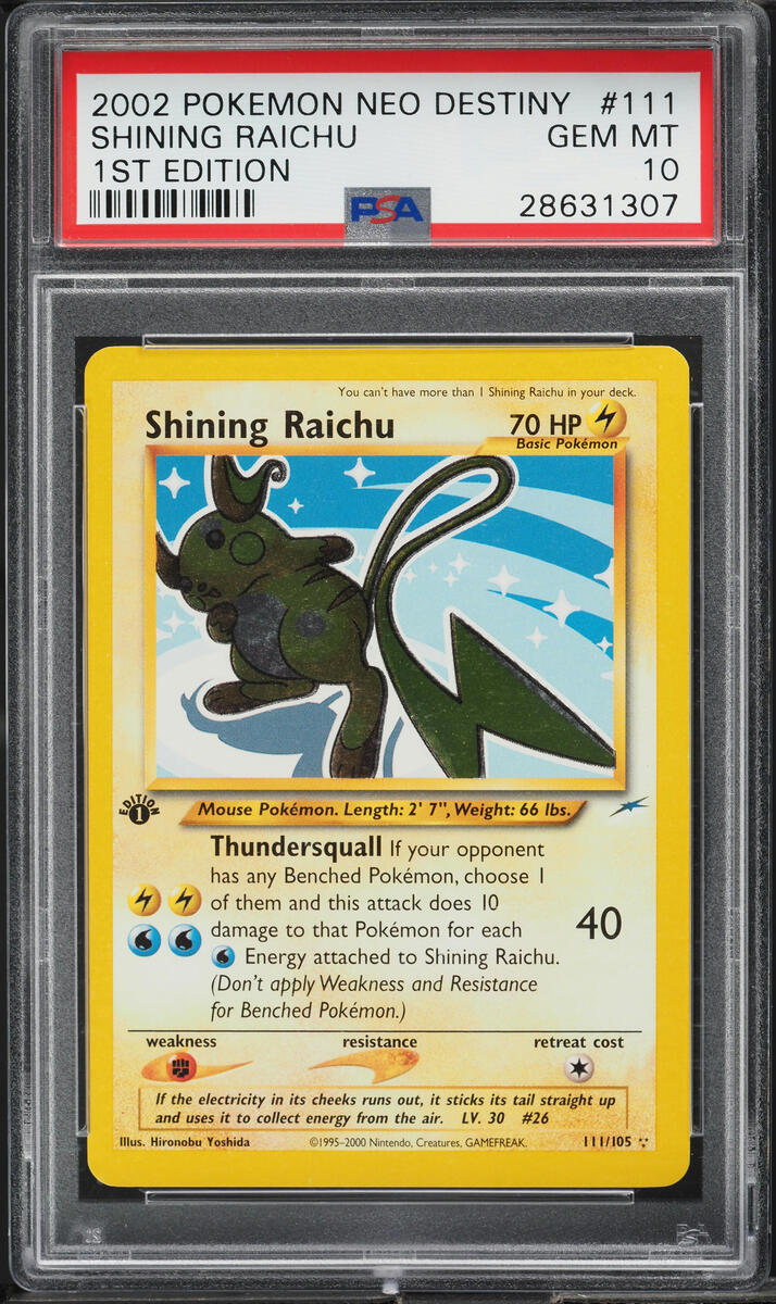 2002 POKEMON NEO DESTINY 1ST EDITION SHINING RAICHU #111 PSA 10 GEM MI lowpopping 2002 POKEMON NEO DESTINY 1ST EDITION SHINING RAICHU #111 PSA 10 GEM MI lowpopping
