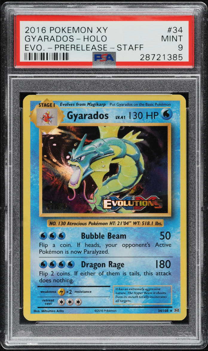 2016 Pokemon Xy Evolutions Prerelease Staff Holo Gyarados #34 Psa 9 Mi 