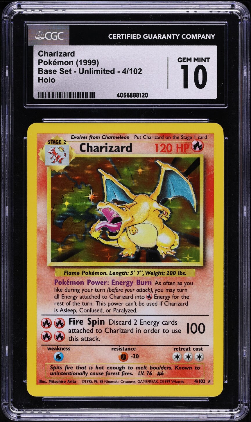 1999 pokemon charizard holo card 1999 POKEMON BASE SET HOLO CHARIZARD #4 CGC 10 GEM MINT – lowpopping