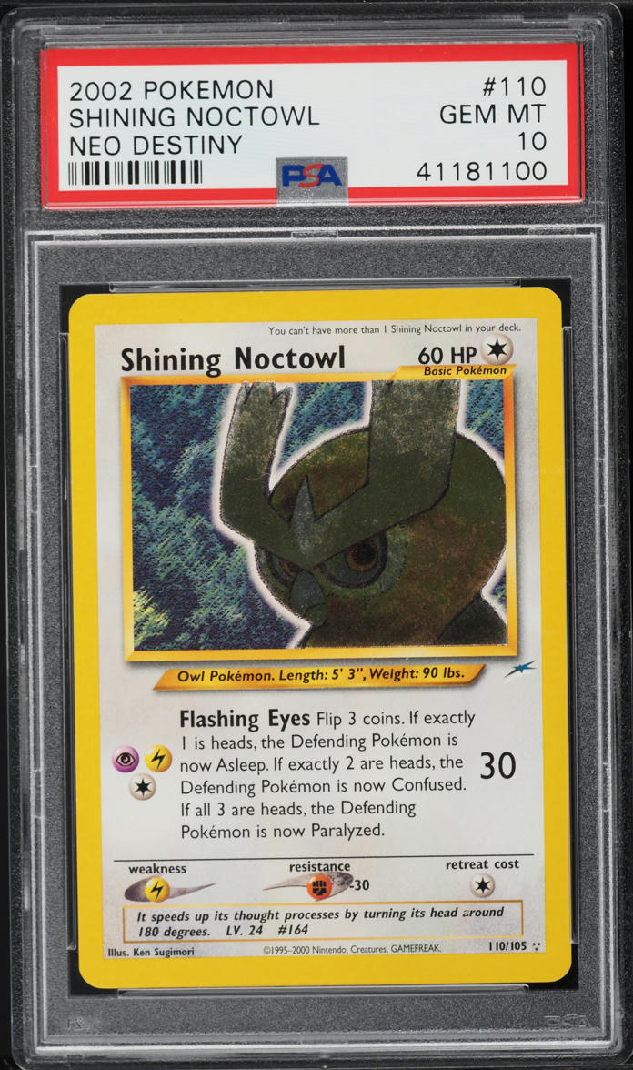 2002 POKEMON NEO DESTINY SHINING NOCTOWL #110 PSA 10 GEM MINT  lowpopping