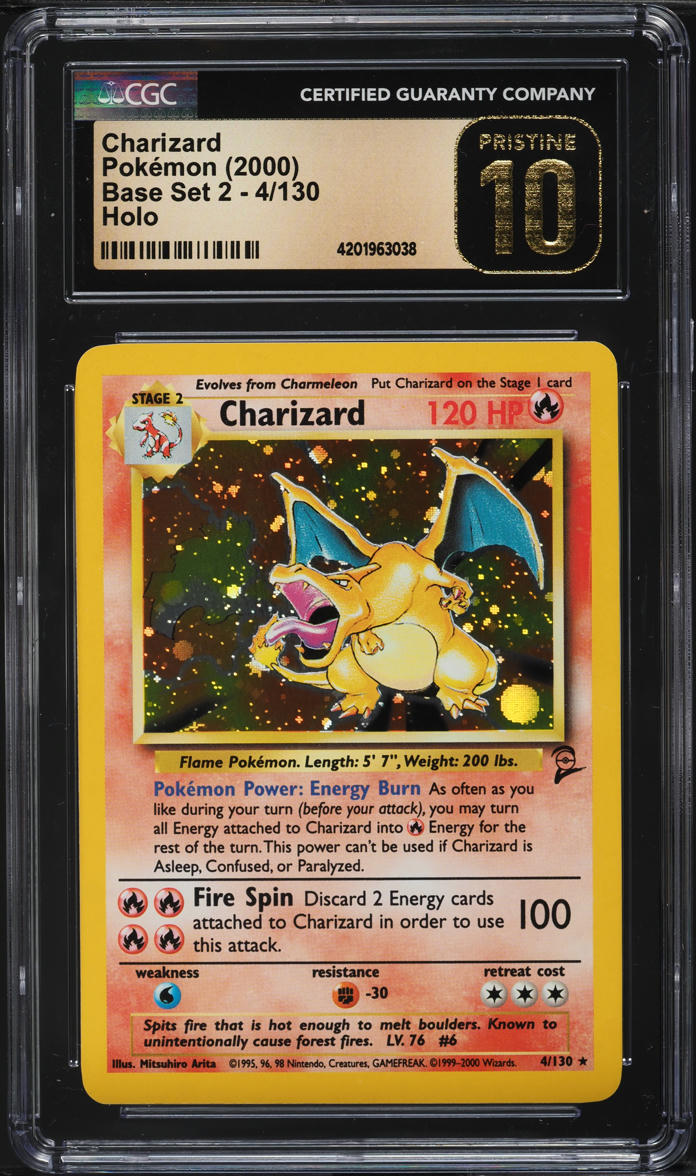 2000 POKEMON BASE SET 2 HOLO CHARIZARD #4 CGC 10 PRISTINE