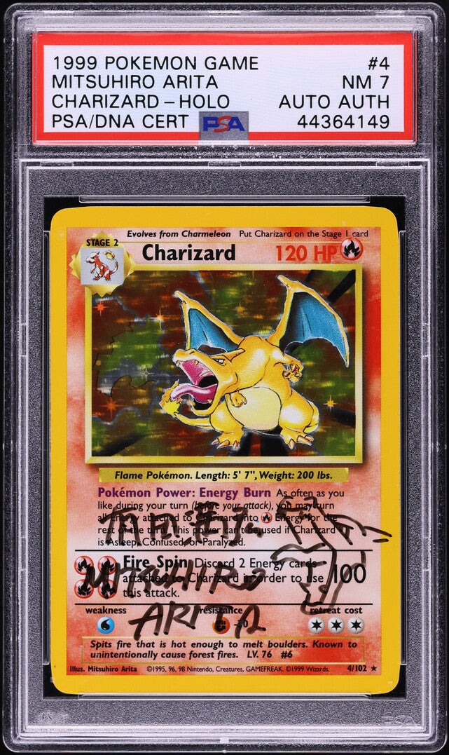 1999 POKEMON BASE SET HOLO CHARIZARD #4 ARITA AUTO AUTH PSA 7 lowpopping 1999 POKEMON BASE SET HOLO CHARIZARD #4 ARITA AUTO AUTH PSA 7 lowpopping
