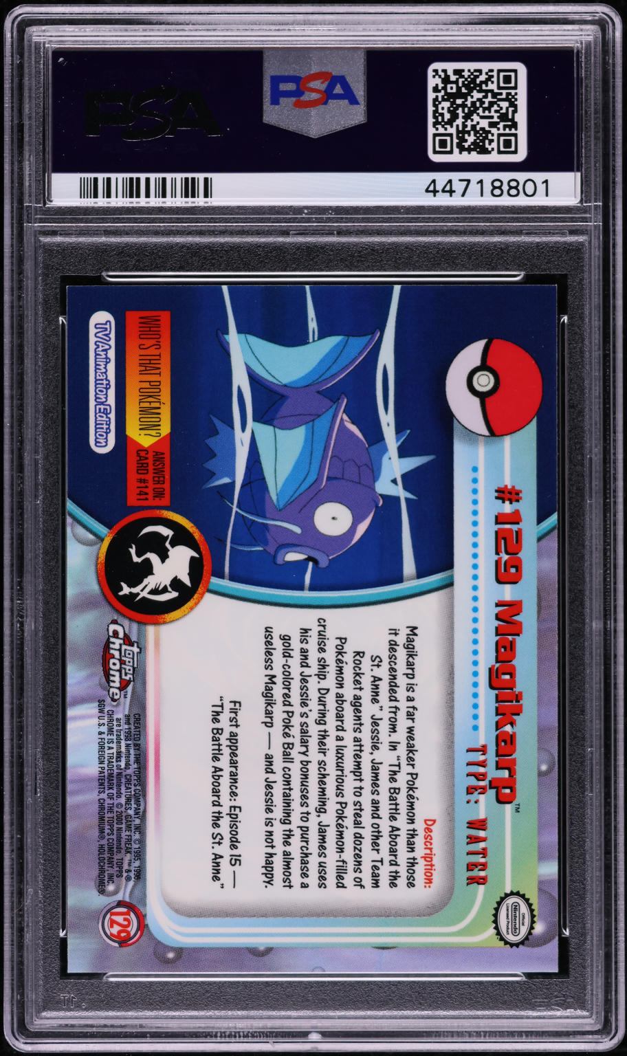 2000 TOPPS CHROME POKEMON TV ANIMATION SERIES 2 MAGIKARP #129 PSA 10 GEM MINT