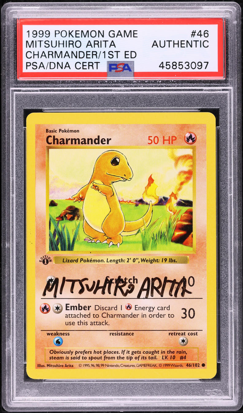 1999 POKEMON BASE SET SHADOWLESS 1ST EDITION CHARMANDER #46 ARITA AUTO –  lowpopping