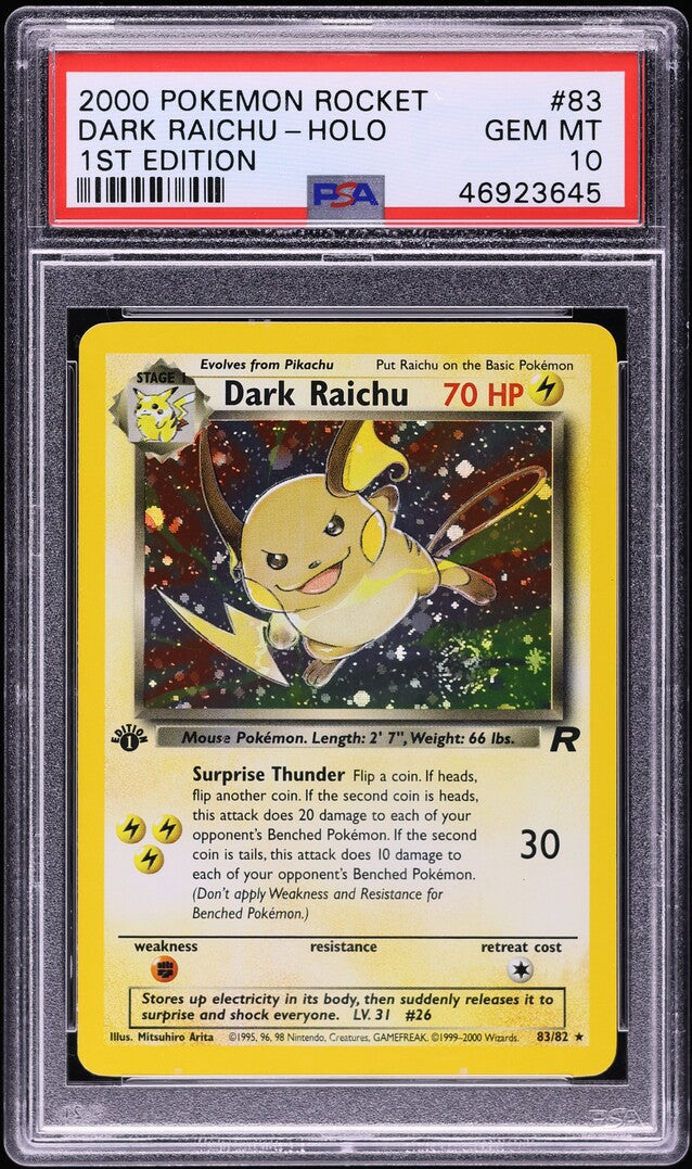 2000 POKEMON TEAM ROCKET 1ST EDITION HOLO DARK RAICHU #83 PSA 10