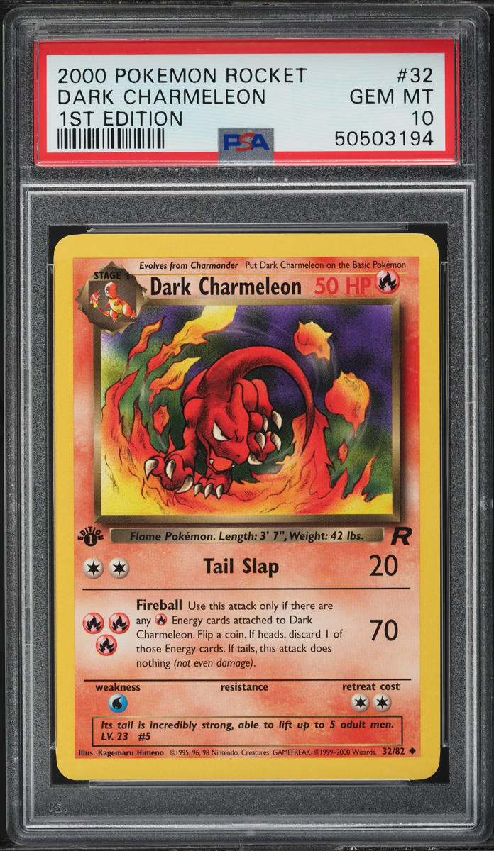 2000 POKEMON TEAM ROCKET 1ST EDITION DARK CHARMELEON #32 PSA 10 GEM MI – lowpopping