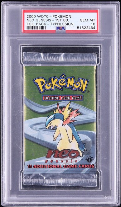 2000 POKEMON NEO GENESIS 1ST EDITION TYPHLOSION BOOSTER PACK PSA 10 lowpopping 2000 POKEMON NEO GENESIS 1ST EDITION TYPHLOSION BOOSTER PACK PSA 10 lowpopping
