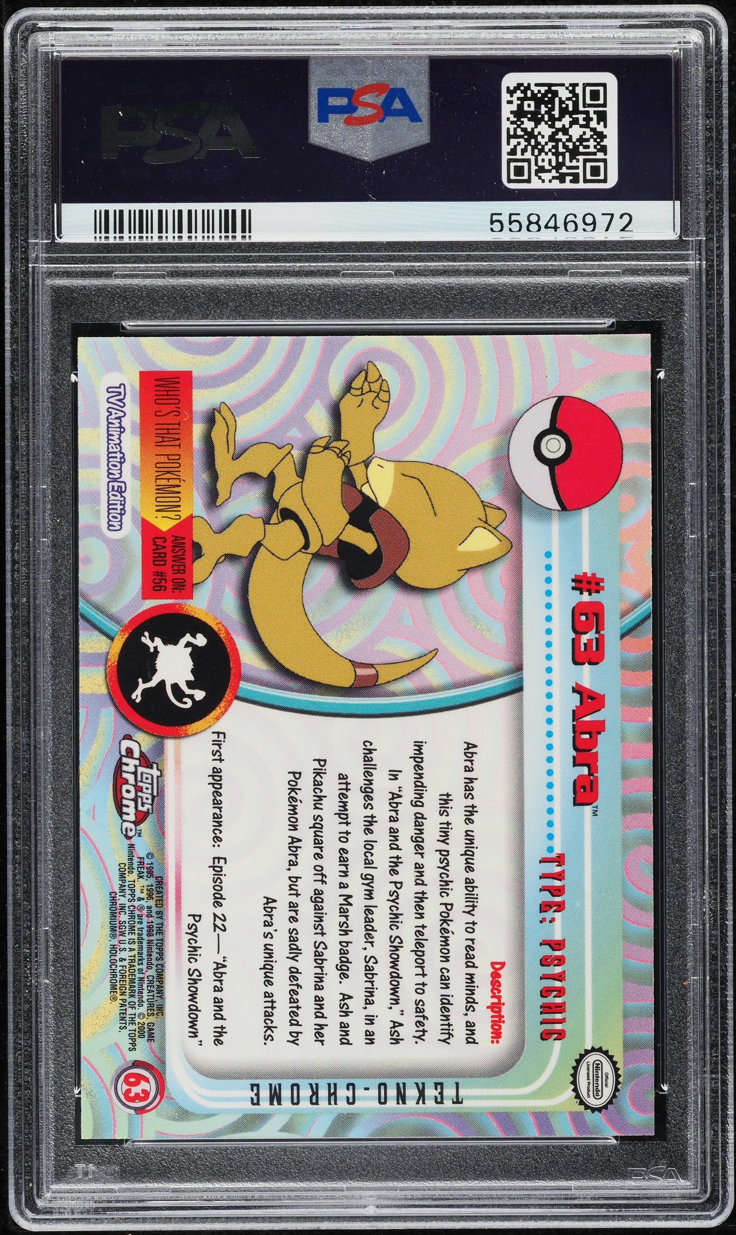 2000 TOPPS CHROME POKEMON SERIES 1 TEKNO ABRA #63 PSA 10 GEM MINT