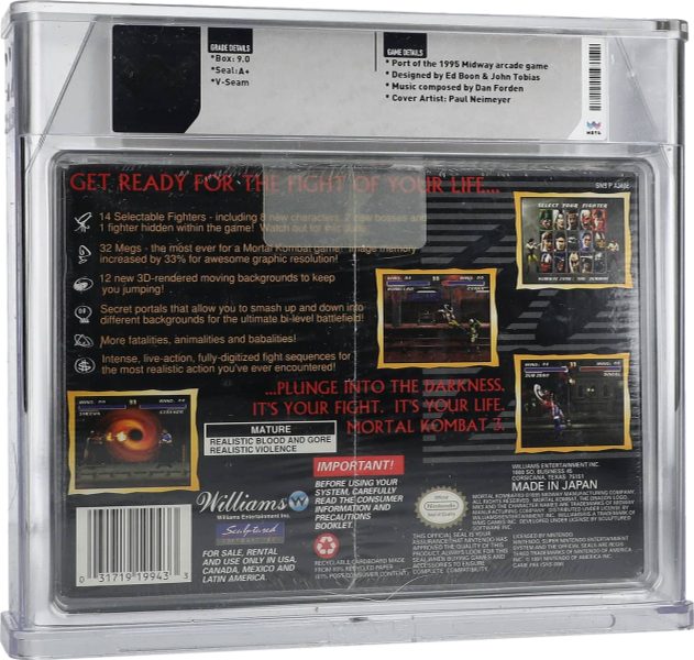 1995 MORTAL KOMBAT 3 SUPER NINTENDO SNES WATA 9.0 A+ SEALED