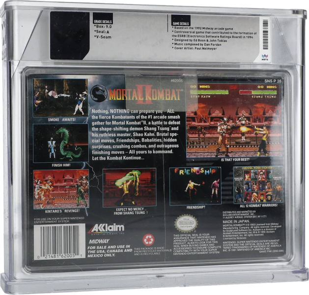 1994 MORTAL KOMBAT 2 SUPER NINTENDO SNES WATA 9.0 A SEALED