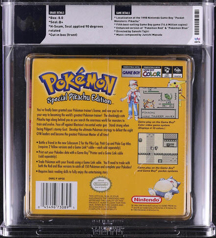 1999 POKEMON YELLOW VERSION NO ESRB NINTENDO GAME BOY GB WATA 8.0 B+ SEALED