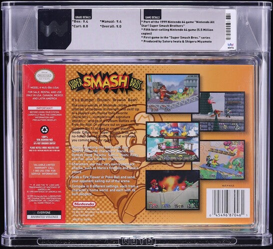 1999 SUPER SMASH BROS. NINTENDO 64 N64 WATA 9.0 CIB