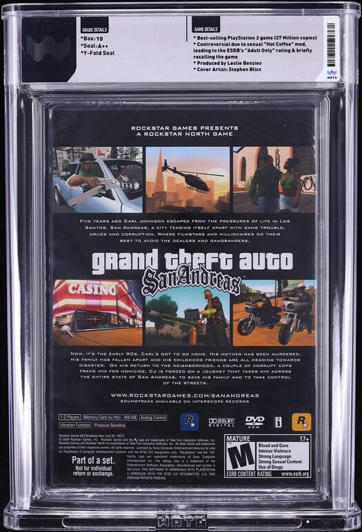2004 GRAND THEFT AUTO GTA SAN ANDREAS PLAYSTATION 2 PS2 WATA 10 A++ SEALED