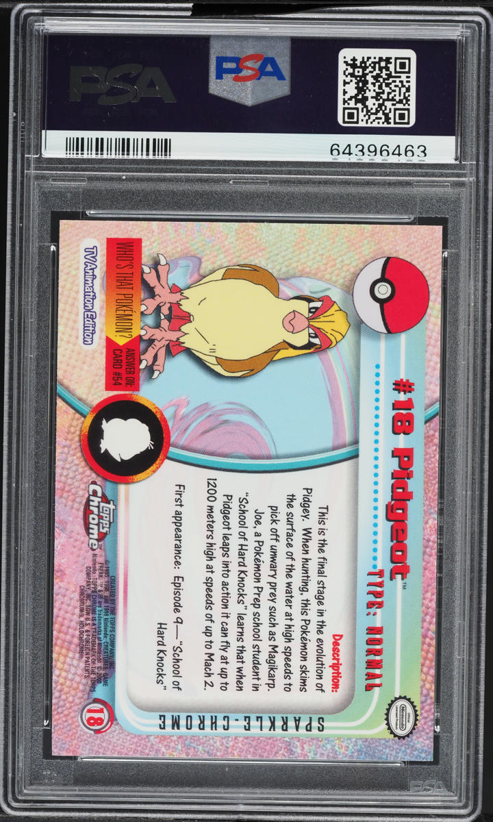2000 TOPPS CHROME POKEMON SERIES 1 SPARKLE PIDGEOT #18 PSA 10 GEM MINT