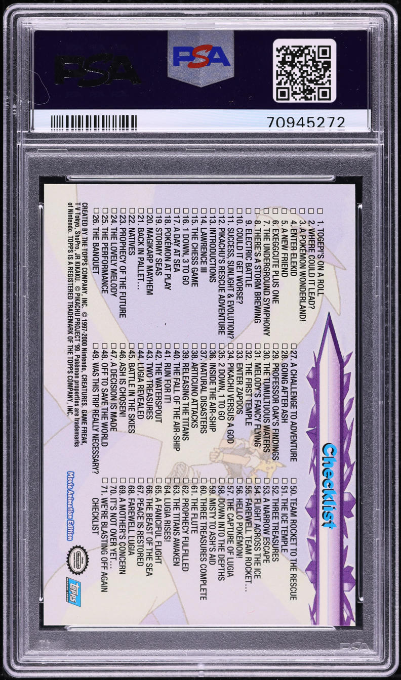 2000 TOPPS POKEMON THE MOVIE HOLO LUGIA CHECKLIST PSA 10