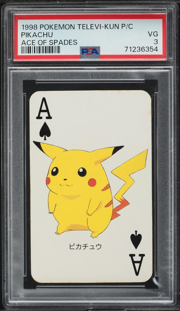 1998 POKEMON TELEVI-KUN MAGAZINE PLAYING CARDS ACE OF SPADES PIKACHU PSA 3 VG 1998 POKEMON TELEVI-KUN MAGAZINE PLAYING CARDS ACE OF SPADES PIKACHU PSA 3 VG