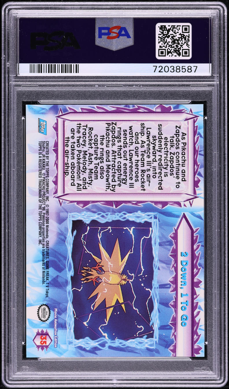 2000 TOPPS POKEMON THE MOVIE HOLO ZAPDOS 2 DOWN 1 TO GO #35 PSA 10