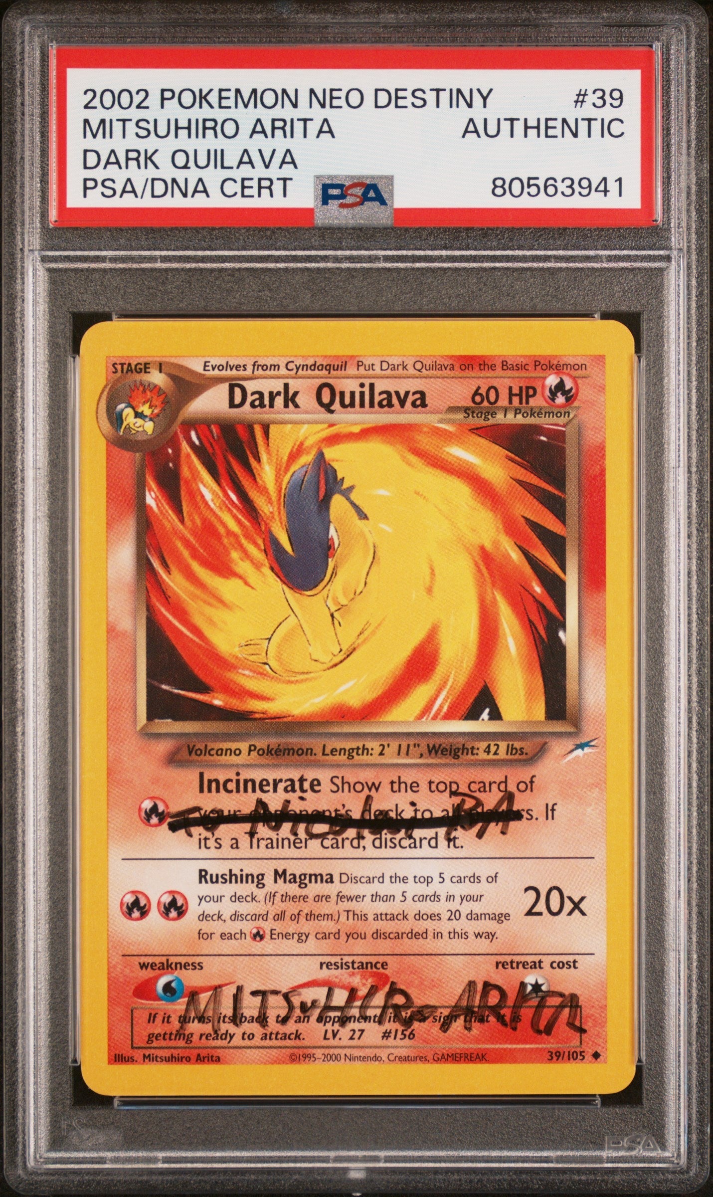 dark quilava pokemon card value 2002 POKEMON NEO DESTINY DARK QUILAVA #39 ARITA AUTO PSA AUTHENTIC ALTERED