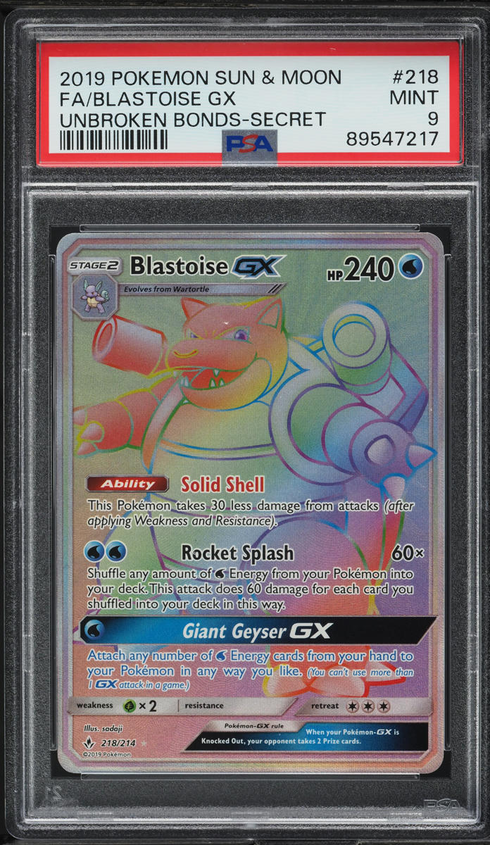 2019 POKEMON SM UNBROKEN BONDS HYPER RARE BLASTOISE GX #218 PSA 9 MINT lowpopping 2019 POKEMON SM UNBROKEN BONDS HYPER RARE BLASTOISE GX #218 PSA 9 MINT lowpopping