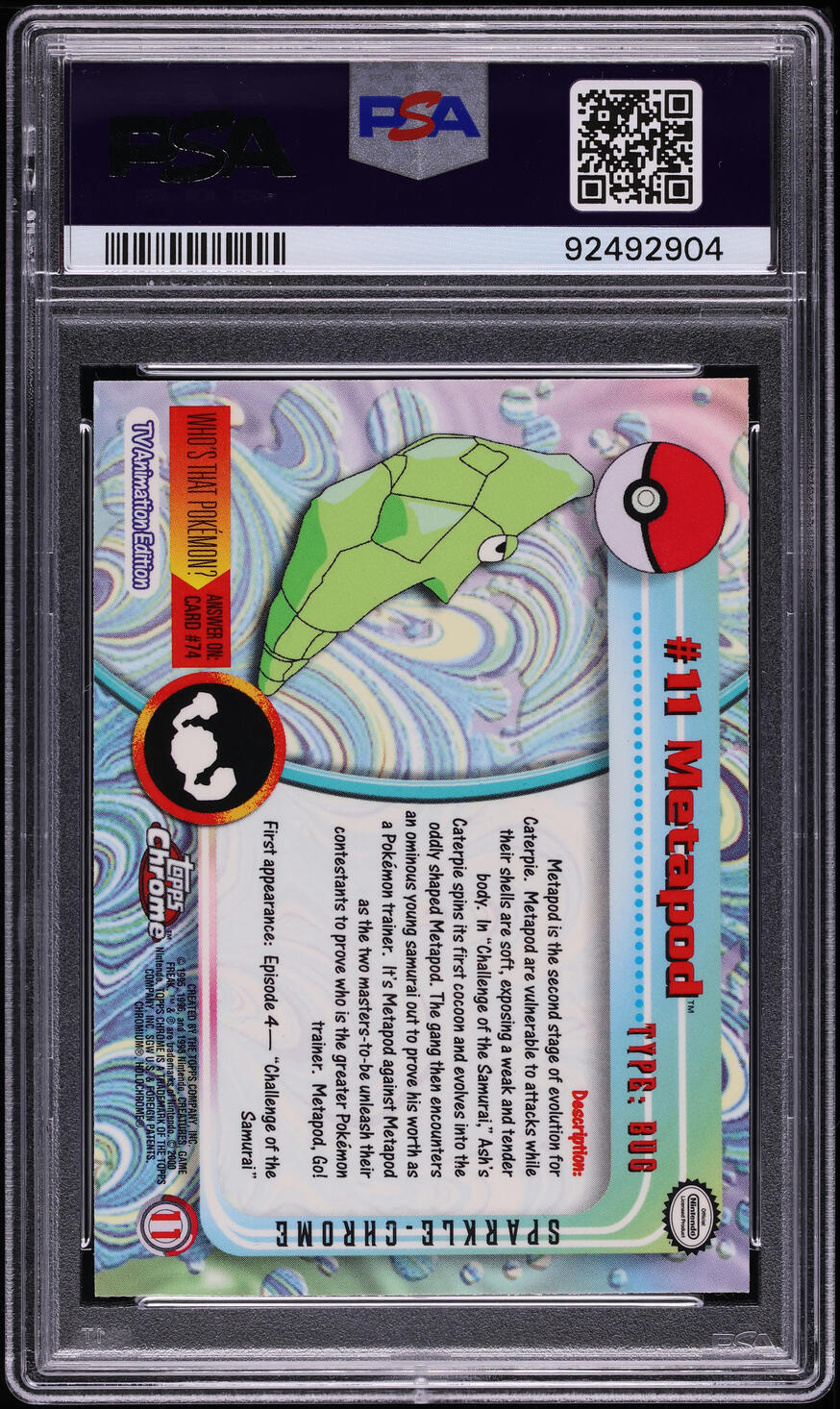 2000 TOPPS CHROME POKEMON SERIES 1 SPARKLE METAPOD #11 PSA 10 GEM MINT
