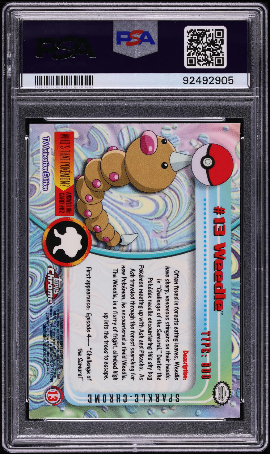 2000 TOPPS CHROME POKEMON SERIES 1 SPARKLE WEEDLE #13 PSA 10 GEM MINT