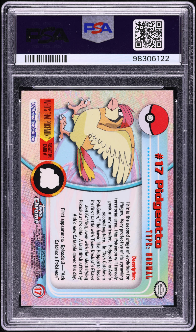2000 TOPPS CHROME POKEMON SERIES 1 PIDGEOTTO #17 PSA 10 GEM MINT