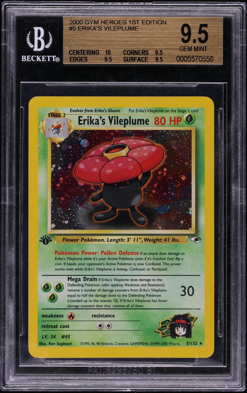 2000 POKEMON GYM HEROES 1ST EDITION HOLO ERIKA'S VILEPLUME #5 BGS 9.5 GEM MINT