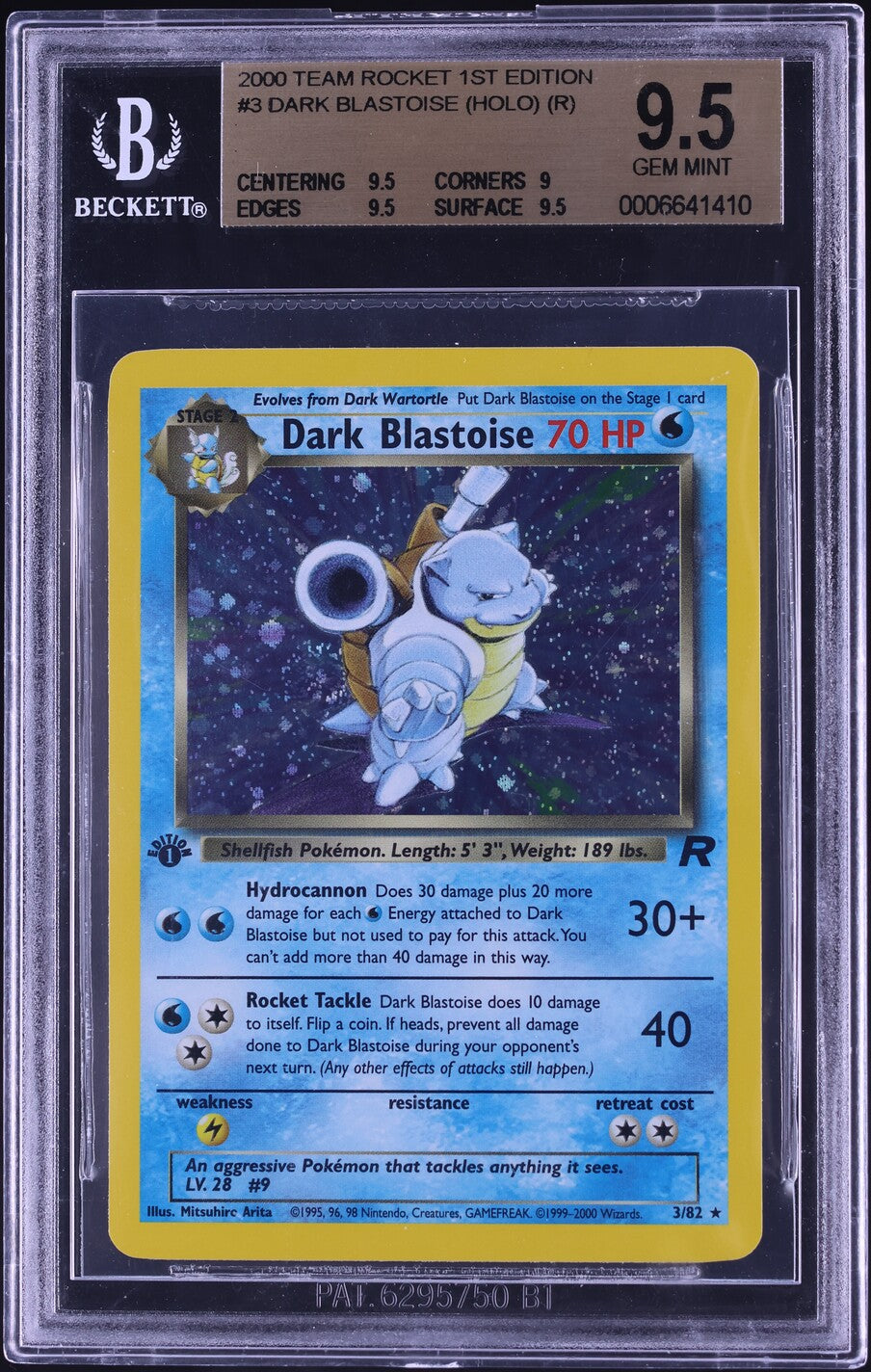 2000 POKEMON TEAM ROCKET 1ST EDITION HOLO DARK BLASTOISE #3 BGS 9.5 GEM MINT