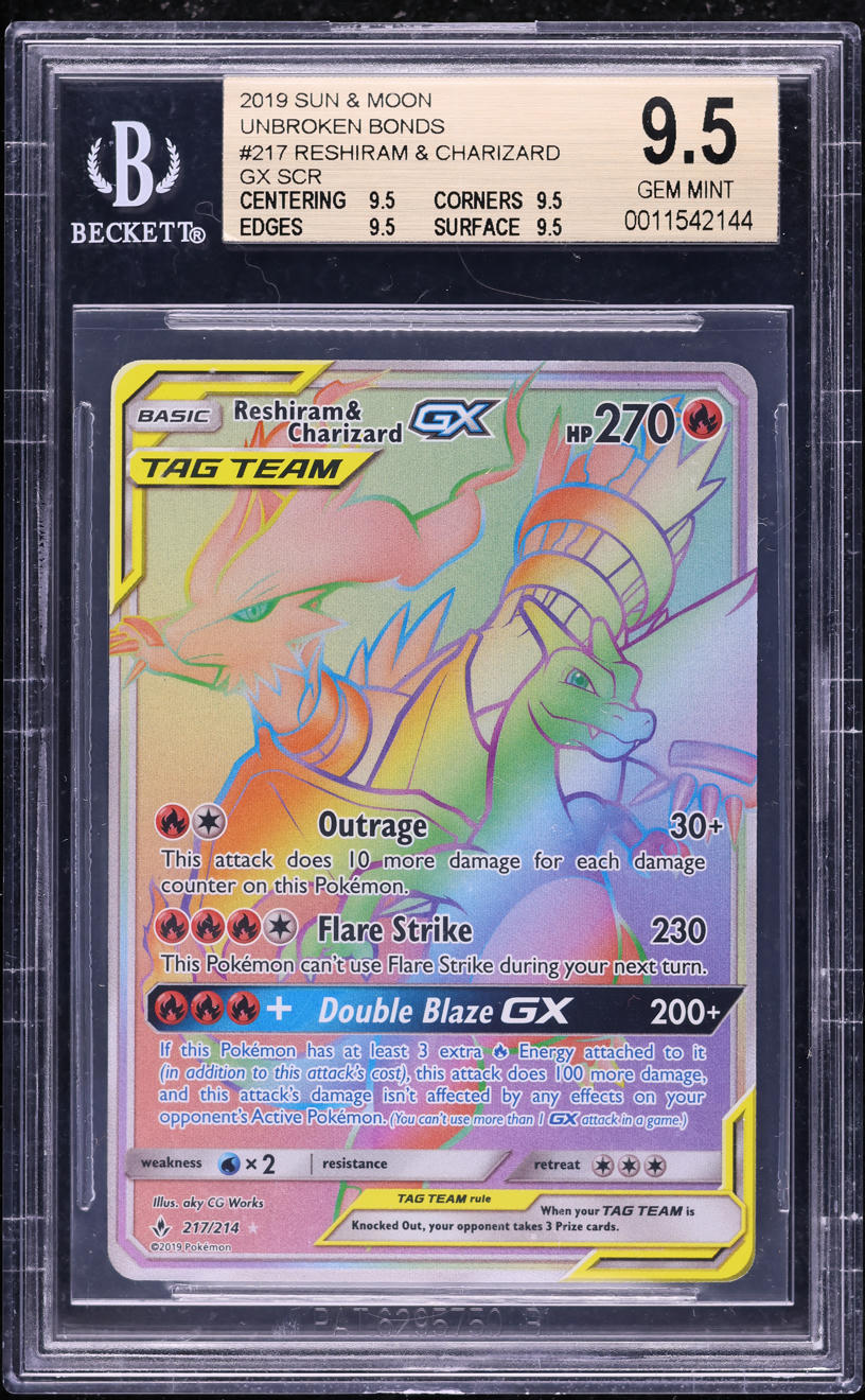 2019 POKEMON SM UNBROKEN BONDS HYPER RARE RESHIRAM CHARIZARD GX BGS 9.5 GEM MINT