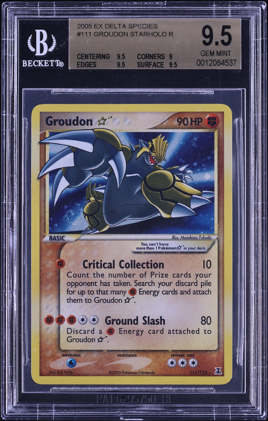 2005 POKEMON EX DELTA SPECIES HOLO GROUDON GOLD STAR #111 BGS 9.5 GEM MINT
