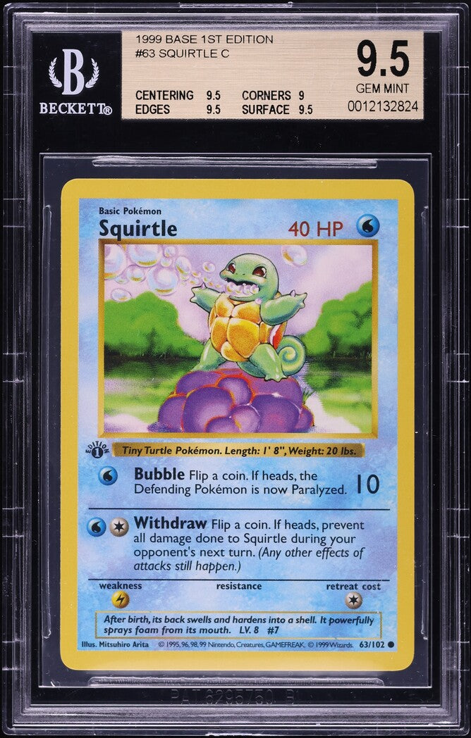 1999 POKEMON BASE SET 1ST EDITION THICK STAMP SQUIRTLE #63 BGS 9.5