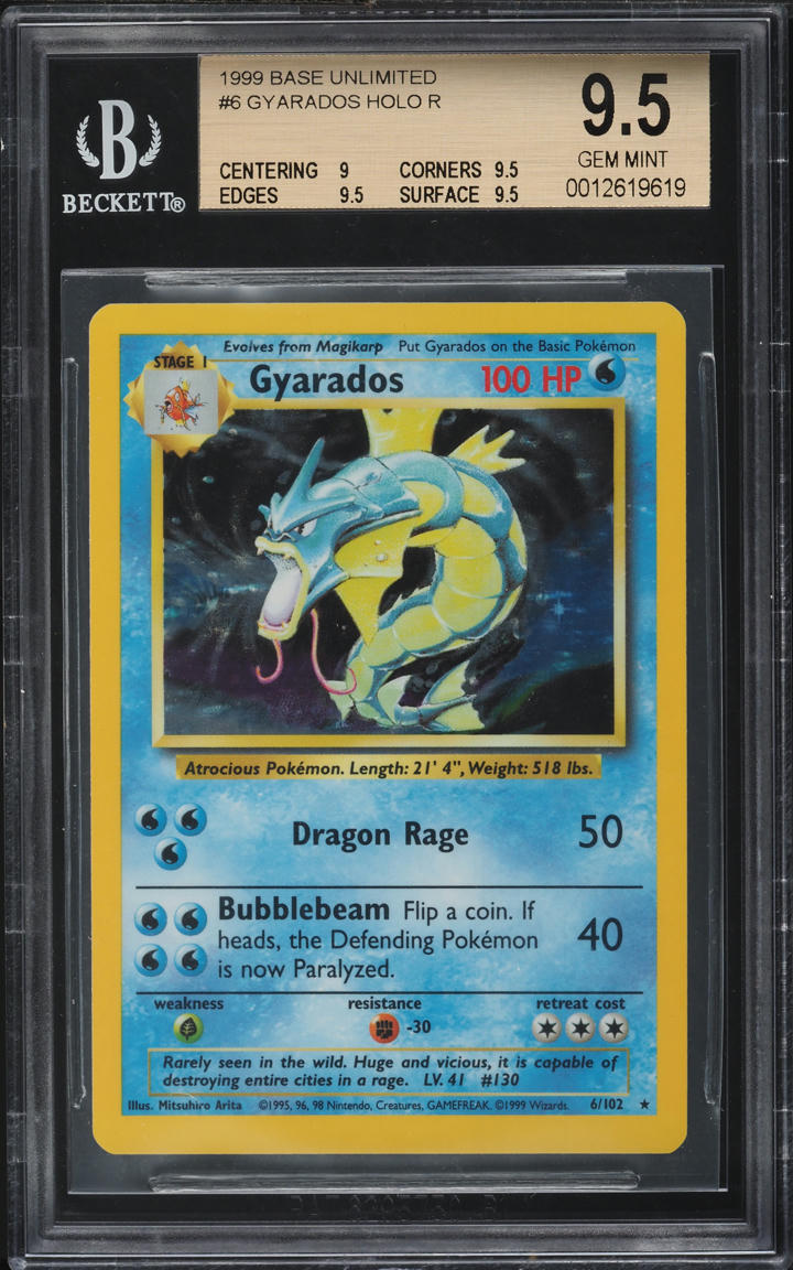 1999 POKEMON BASE SET HOLO GYARADOS #6 BGS 9.5 GEM MINT