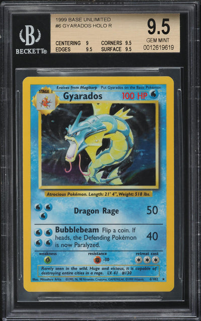 1999 POKEMON BASE SET HOLO GYARADOS #6 BGS 9.5 GEM MINT