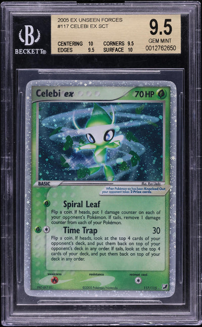 2005 POKEMON EX UNSEEN FORCES HOLO CELEBI EX #117 BGS 9.5 GEM MINT