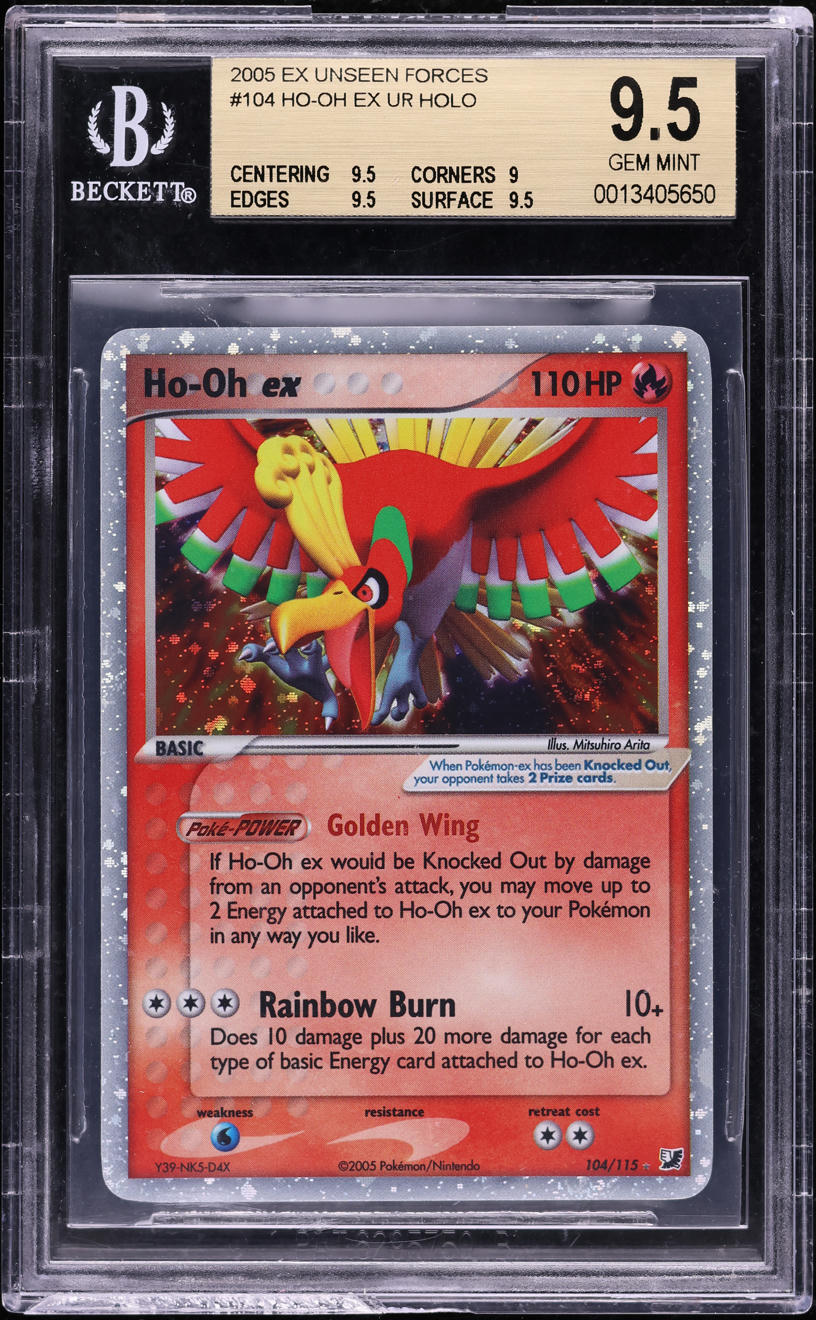 2005 POKEMON EX UNSEEN FORCES HOLO HO-OH EX #104 BGS 9.5 GEM MINT